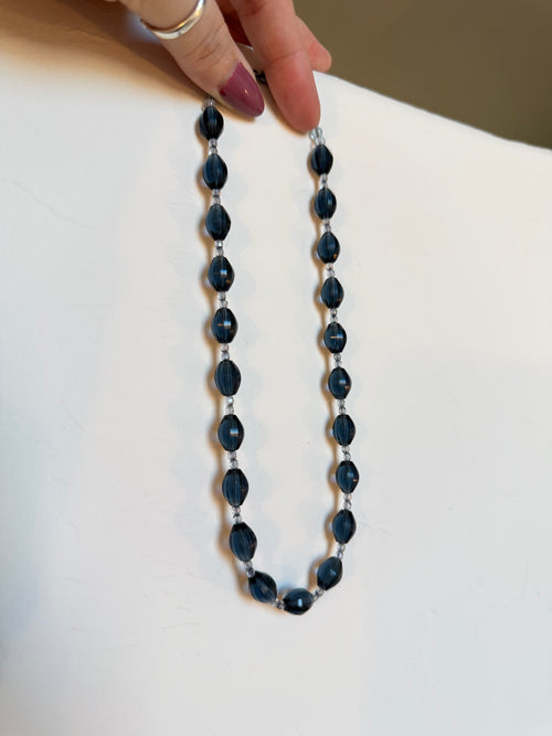 Deep blue faceted oval glass necklace