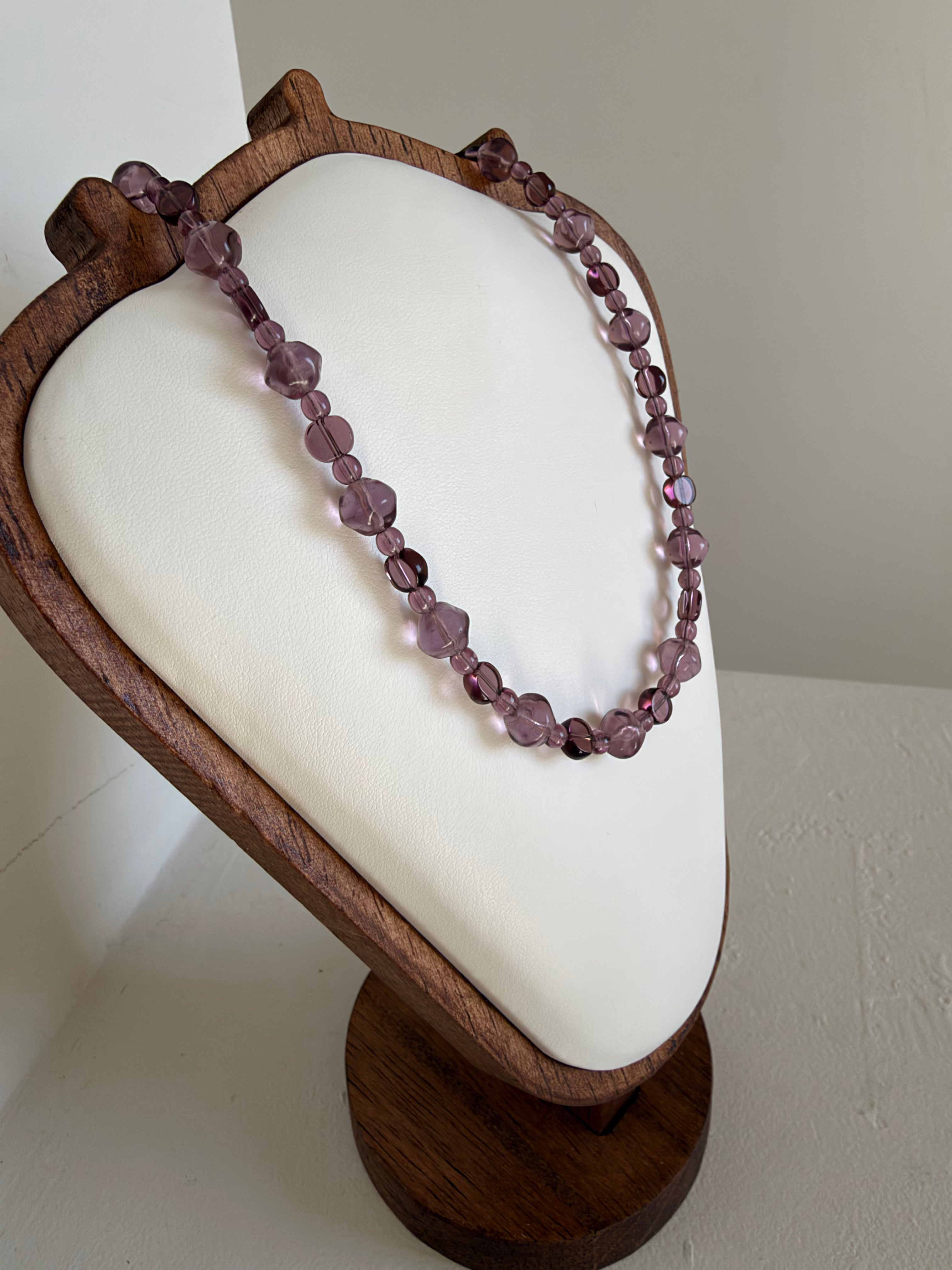 Light purple organic glass & disc necklace