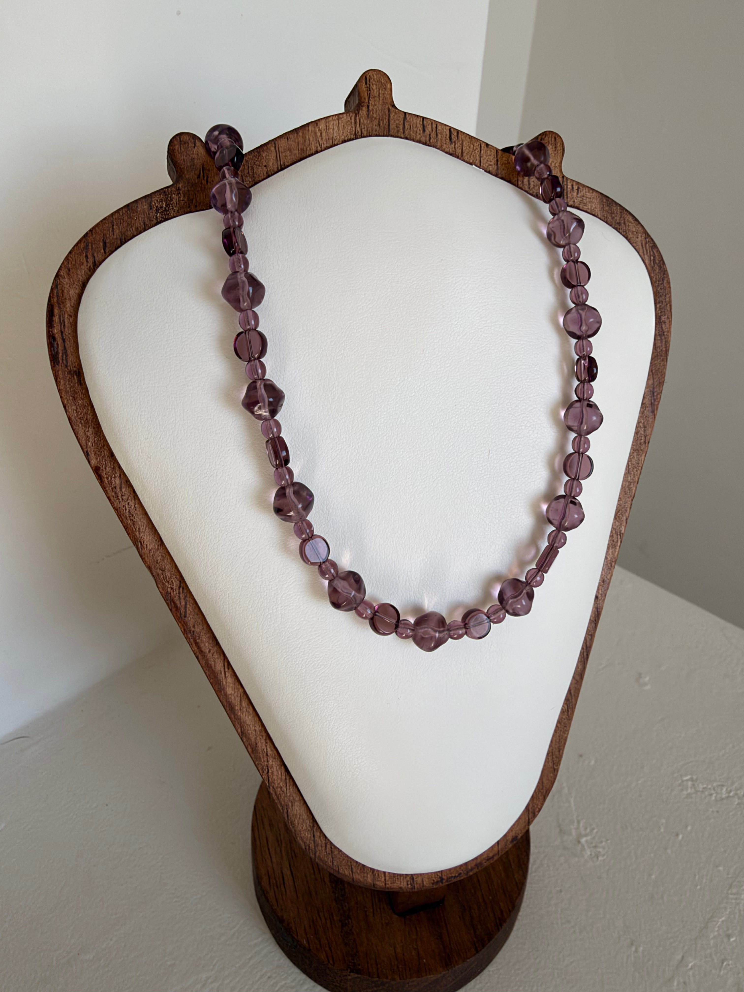 Light purple organic glass & disc necklace