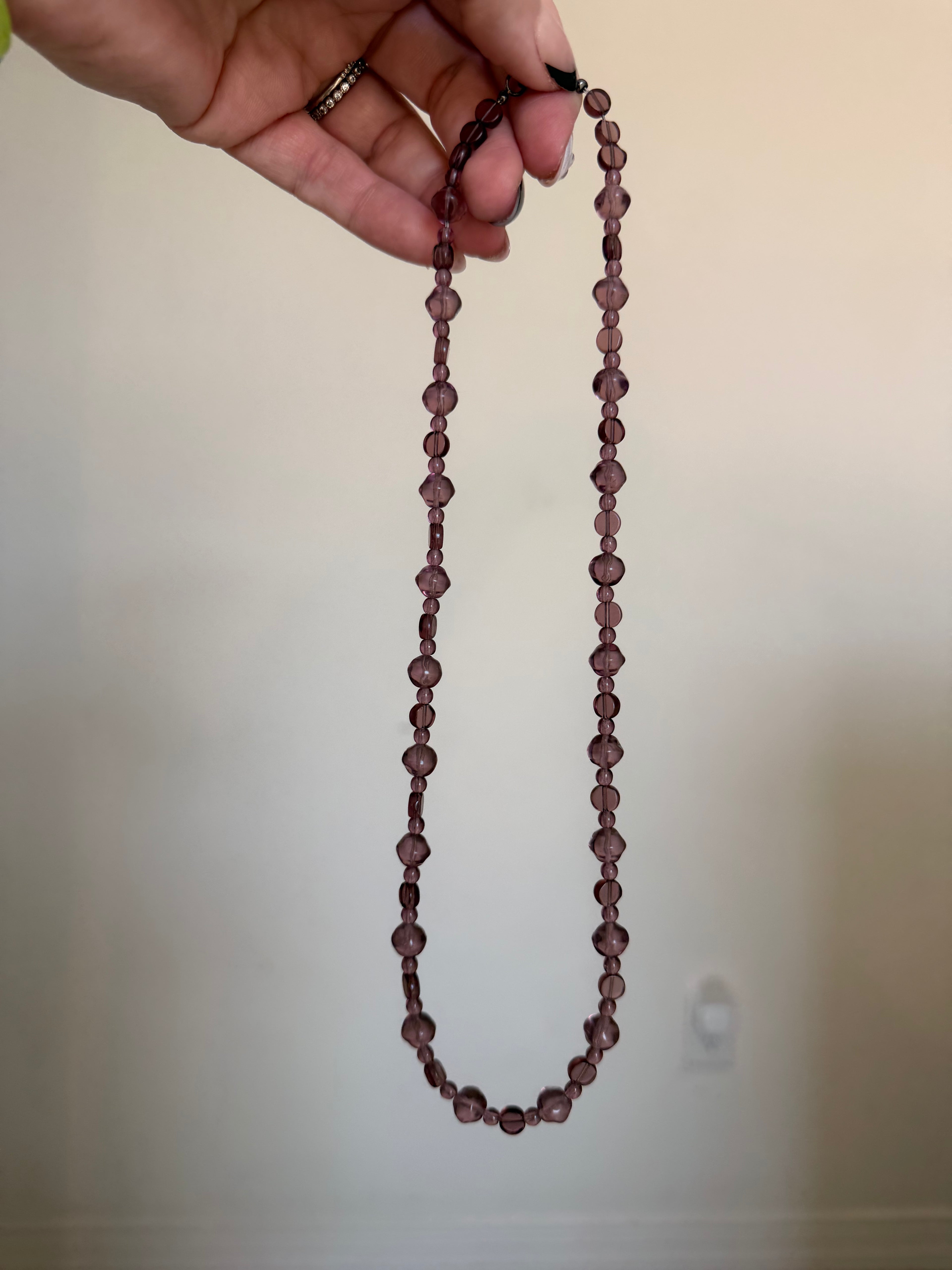 Light purple organic glass & disc necklace