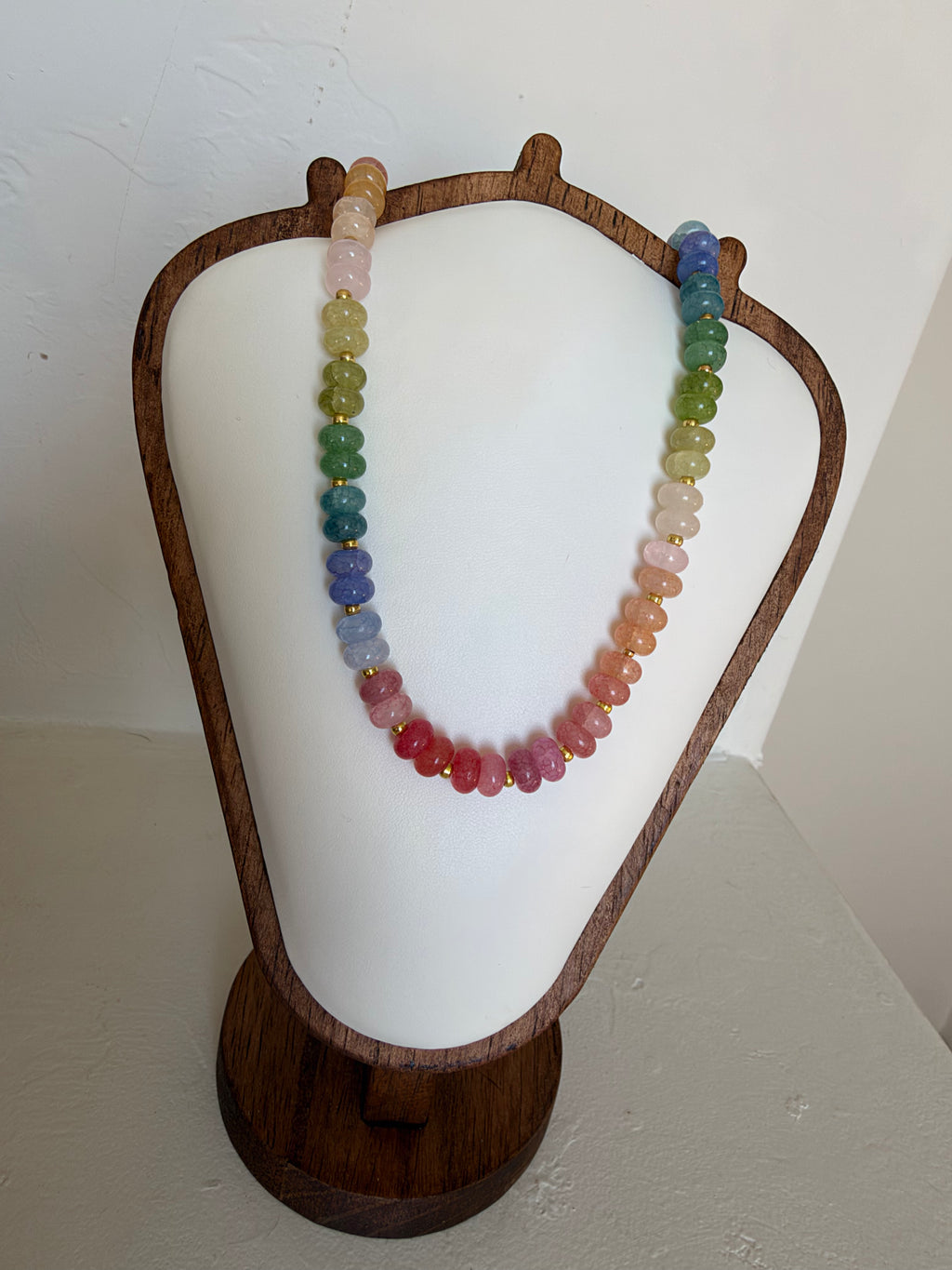 Pastel rainbow crackle glass rondelle necklace