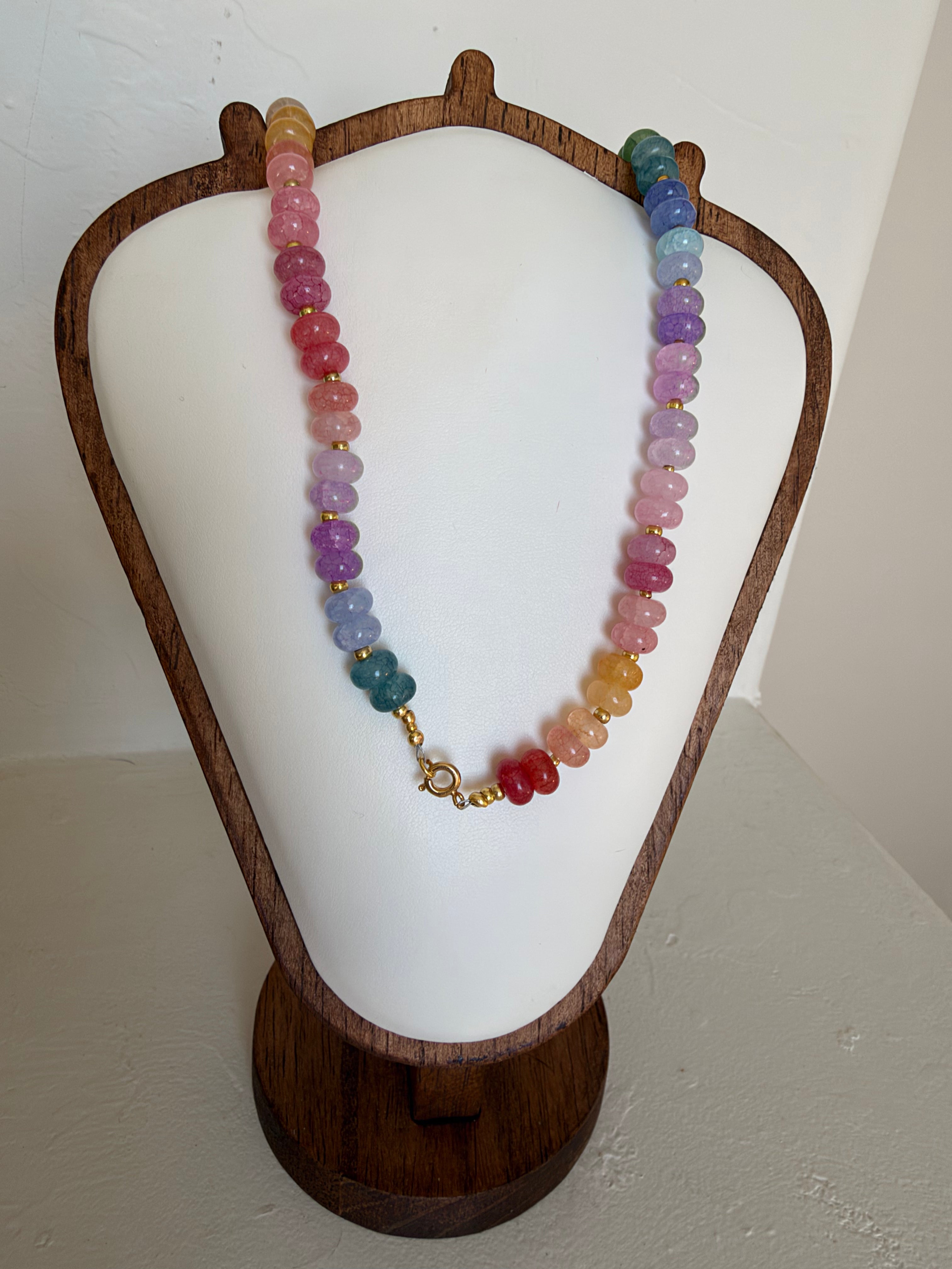 Pastel rainbow crackle glass rondelle necklace