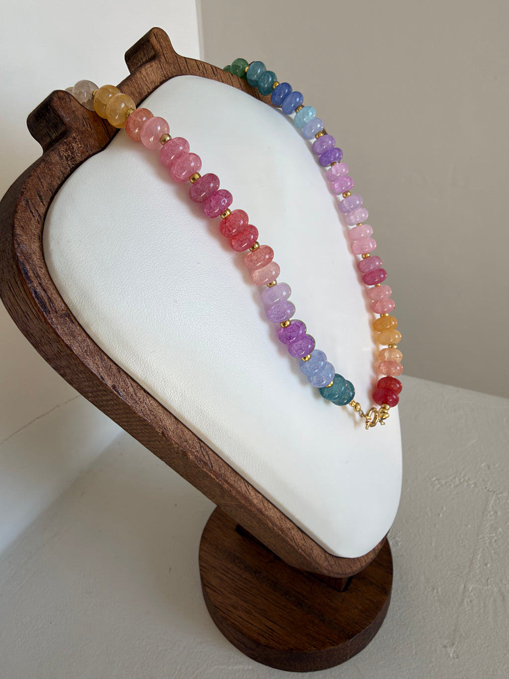 Pastel rainbow crackle glass rondelle necklace