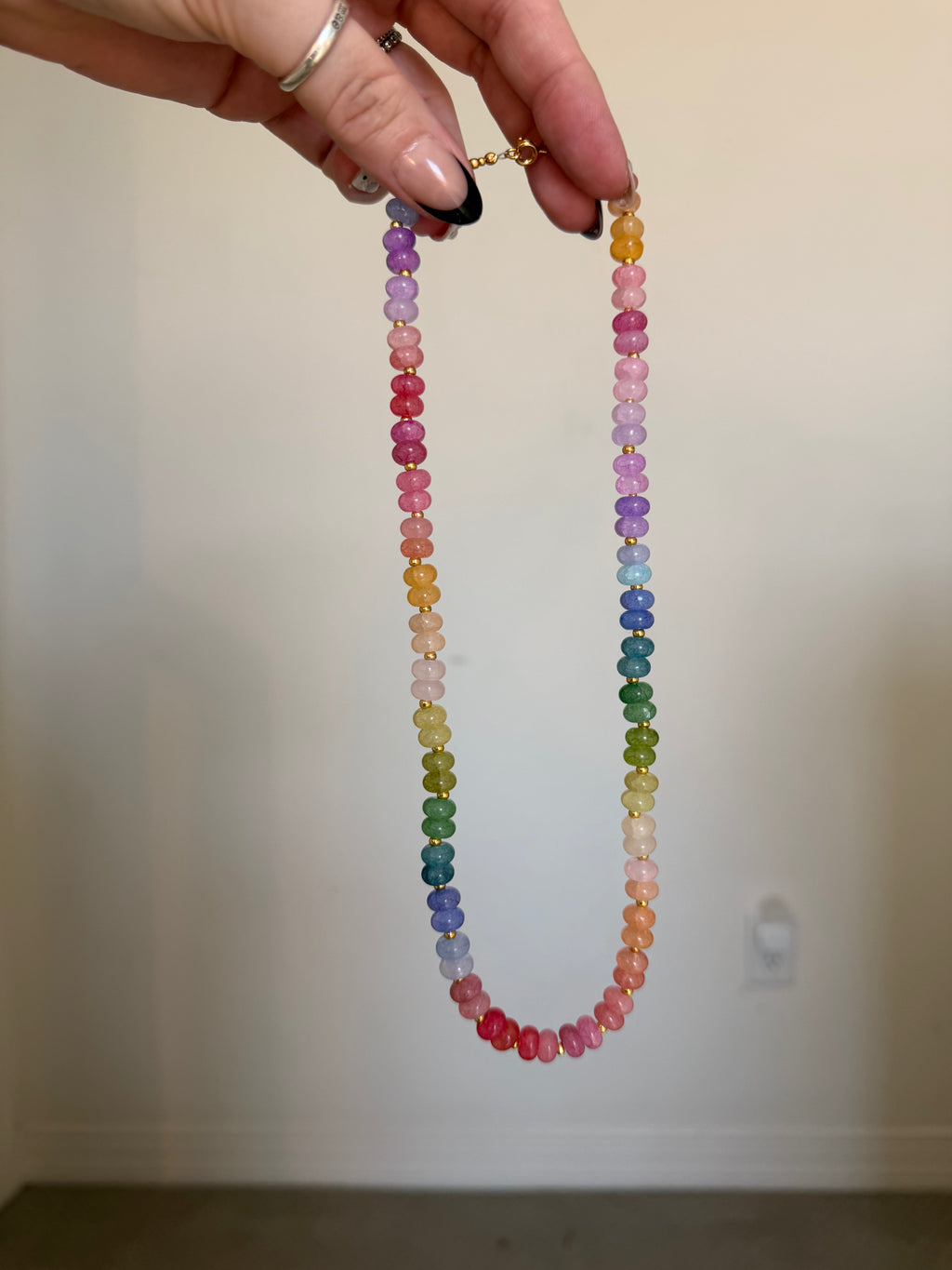 Pastel rainbow crackle glass rondelle necklace