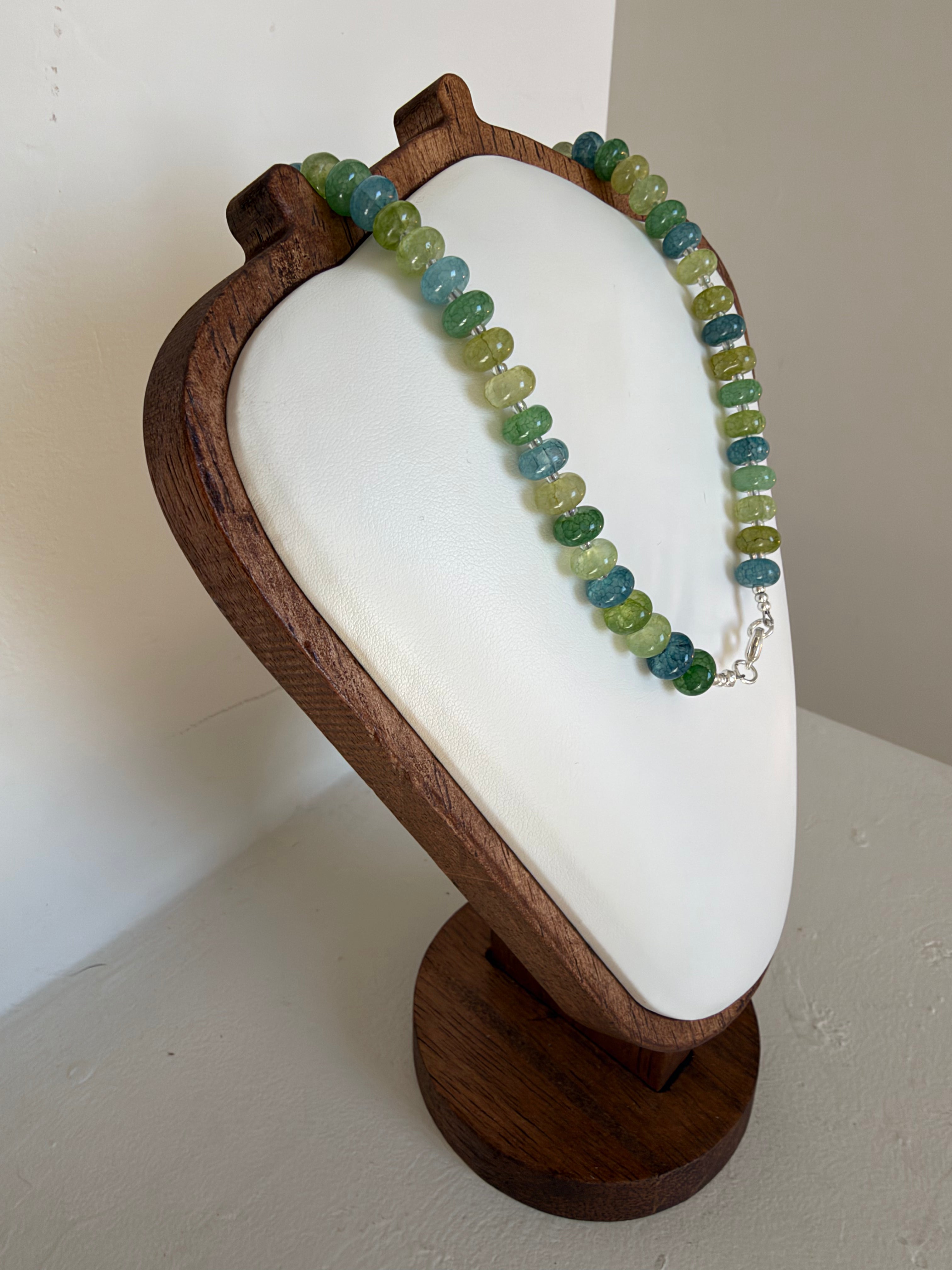 Sea glass green & blue crackle rondelle necklace