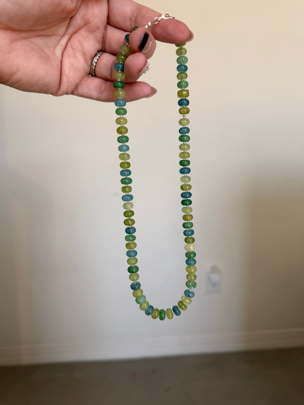 Sea glass green & blue crackle rondelle necklace